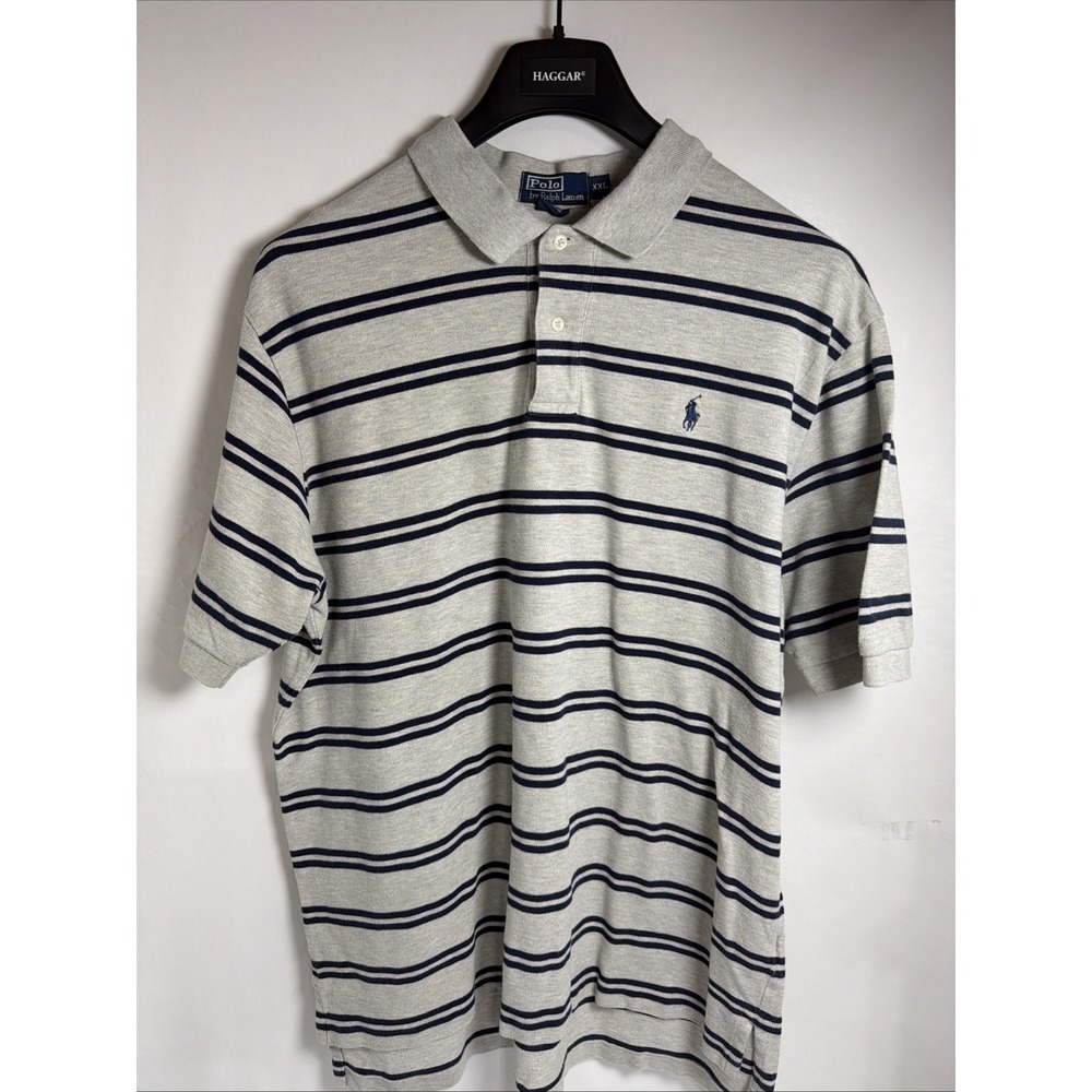 Polo Ralph Lauren 2XL Men's Gray & Blue Stripe Short Sleeve Cotton Shirt Golf - Picture 2 of 6